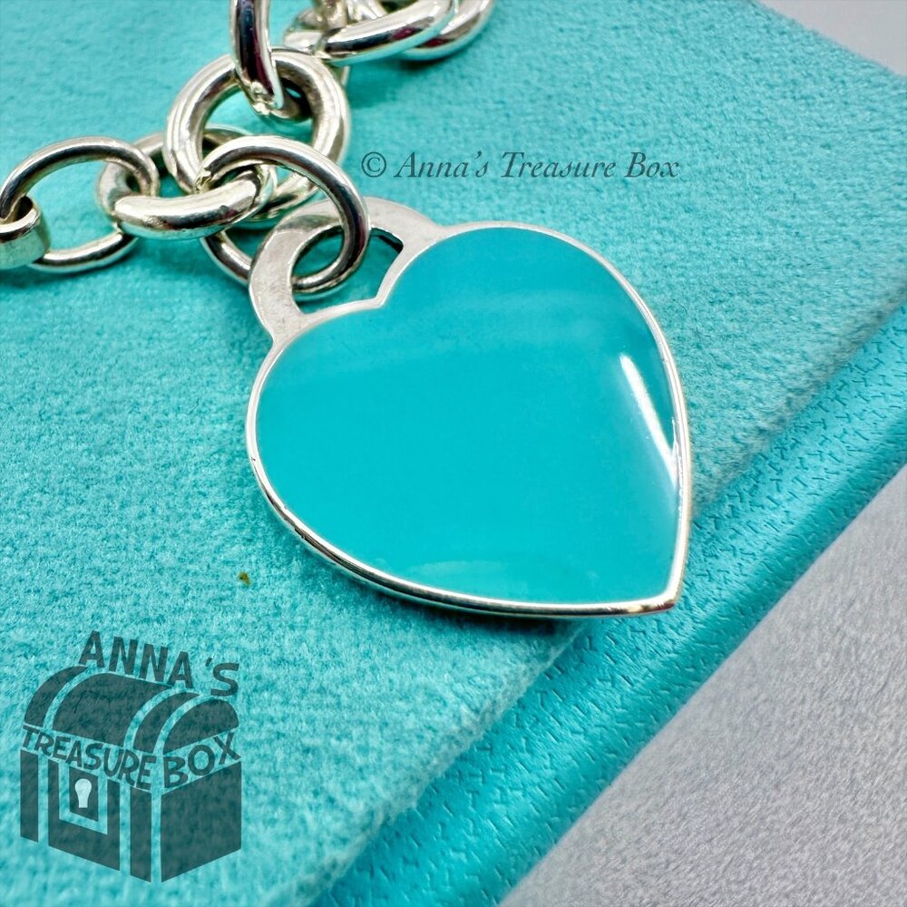 Return To Tiffany & Co. Silver 925 Blue Enamel RTT Heart 7.75" Bracelet (pouch) - Picture 3 of 5